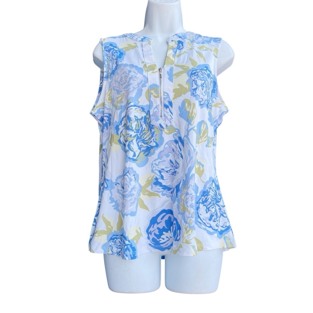 Alex & Parker Floral Golf Top Women's M Sleeveless V-Neck Multicolor Blouse